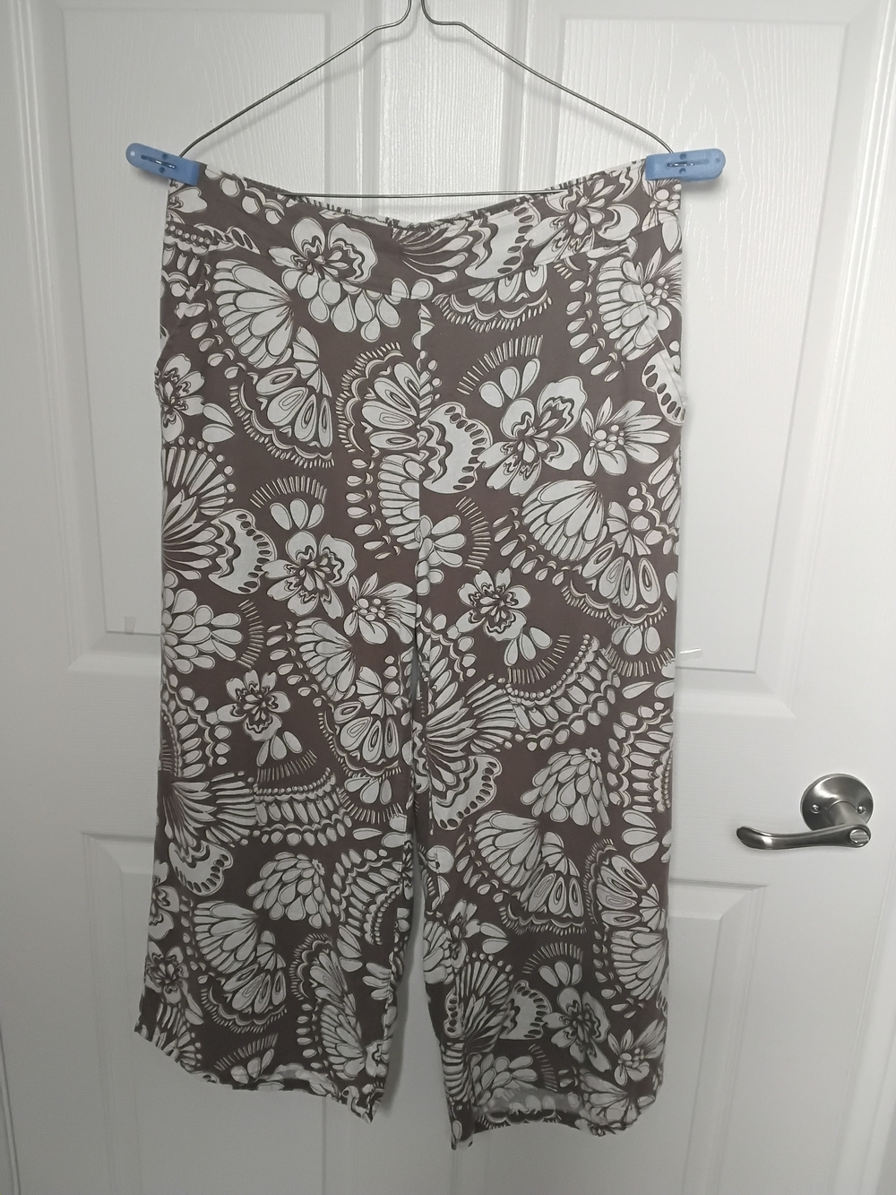 Neutral‎ Floral Print LINEN Blend Wide-Leg Pants